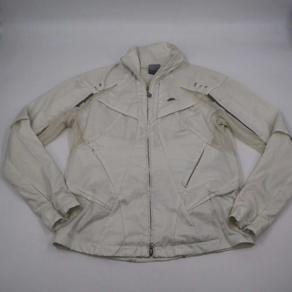 Nike Windbreaker Jacket Womens Medium White Mesh Vented Full Zip Techwear Y2K